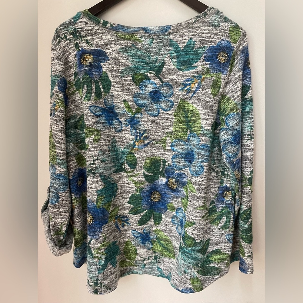 Ruby Rd. Blue and Green Floral Sweatshirt - Picture 2 of 3